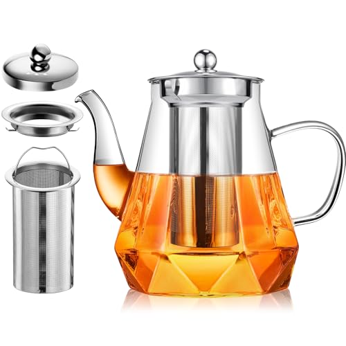 Théière en Verre avec Infuseur, STNTUS 1200 ml Théière en Verre Transparent avec Infuseur pour thé en Vrac, Theiere avec Filtre en Acier Inoxydable pour 4...