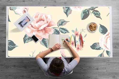 Tapis de souris 120x60 cm en vinyle PVC durable bords arrondis roses