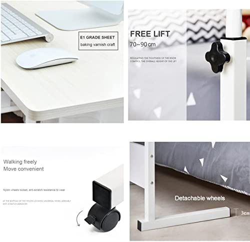 SogesPower 31.5 inches Mobile Laptop Desk with Slot Adjustable Side Table Computer Stand for Bed Sofa, White Maple