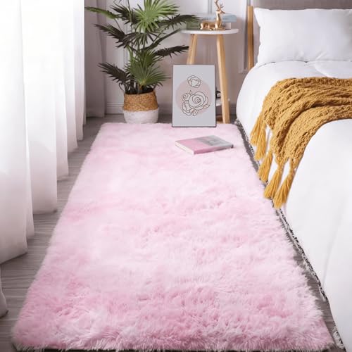 Tapis rose clair lavable en machine 110x300 pour sol de chambre