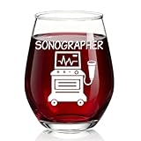 TOUNER Sonographer 2-sided Stemless Wine Glass, Funny Sonography Machine Print Wine Glass Gifts for Women Men Sonographer Radiology Healthcare Worker, Ultrasound Tech Office Gifts for Friend Colleague
