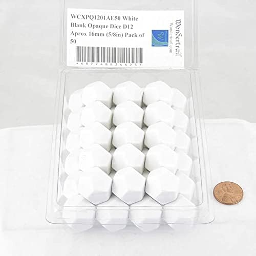 White Blank Opaque Dice D12 Aprox 16mm (5/8in) Pack of 50 Wondertrail
