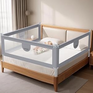 omzer Bed Rail for Toddlers – 3 Sides Safety Baby Bed Rail Guard with Child Lock, Infants Height Adjustment Queen Size Bed Rail for Toddlers,78.74″X78.74″X59″