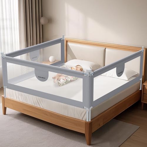 omzer Bed Rail for Toddlers - 3 Sides Safety Baby Bed Rail Guard with Child Lock, Infants Height Adjustment Queen Size Bed Rail for Toddlers,78.74"X78.74"X59"