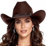 WAYCOM Western Cowboy Hat for Women: Wide Brimmed for Cowgirl - 2 Decorative Band for Men - Felt Hats for Party/Festival Brown