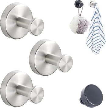 Luxury Strong Self-Adhesive Suction Cup No-Drill Hooks,Removable Reusable Window Glass Door Suction Holder Hooks Heavy Duty, Bathrooms Waterproof Stainless Shower Hooks Silver*3pcs
