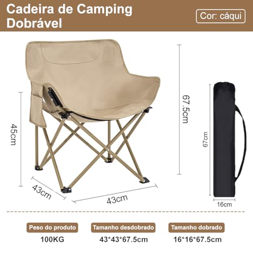 Cadeira dobrável ​​de acampamento, cadeira de acampamento portátil e resistente com porta-copos e bo