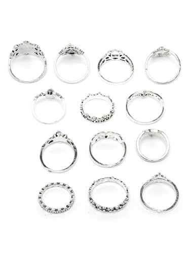 Sparkling Midi Finger Rings Set of 13 - Boho Stackable Knuckle Rings