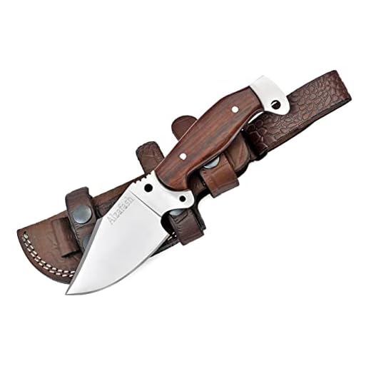 ALZAFASH Horizontal Carry Knife, Tracker Knife with Sheath, Hunting Knife with 1095 Carbon Steel Blade, Camping Knife, Hiking Knife (Wooden Handle (Rosewood Handle)