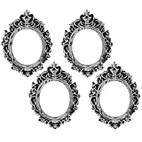 OSALADI Mini Marco de Fotos Vintage Ovalado de Resina Pequeño Decorativo Color Plata Antiguo Set de 4 Unidades para Decoración DIY Hogar Oficina Estudio Fotográfico y Cafetería
