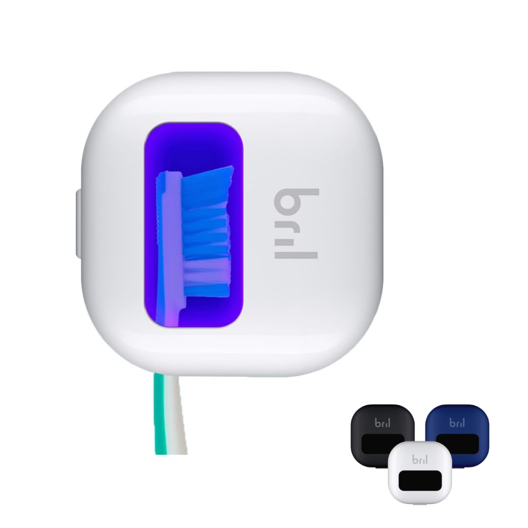 Bril UV-C Toothbrush Sanitizer Portable Cleaner Travel Cover Magnetic Holder and Rechargeable Case for Any Size Toothbrush White