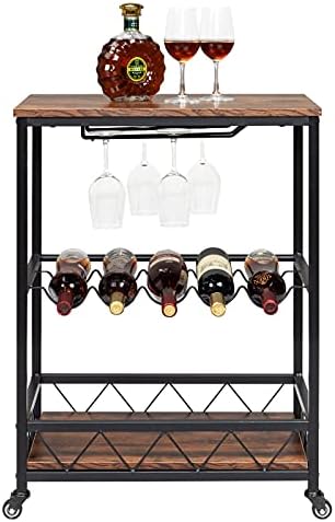 WESTHL Kitchen Microwave Cart,Bar Serving Cart Home Mobile Kitchen Serving Cart,Industrial Vintage Style Wood Metal Serving Trolley (Vintage Brown)