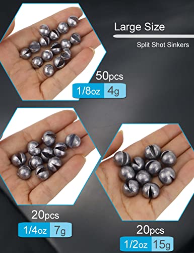 Beoccudo Split Shot Sinkers Fishing Weights, Large Size 15G/7G/4G Removable Round Fishing Line Weights Saltwater Freshwater #TOP2