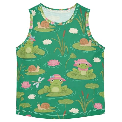 J JOYSAY Spring Frog Flower Green Boys Tank Top Sleeveless Muscle Shirts Quick Dry Sport Workout Active Kids T-Shirts 3-15T