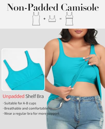 Image of V FOR CITY Plus Size Tank Top for Women with Non-Padded Shelf Bra Adjustable Wide Strap Camisole Cotton Udershirts 1X-5X