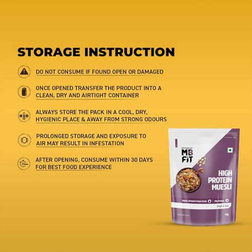 Image of MuscleBlaze Fit High Protein Muesli (1kg, Fruits & Nut) | 22g Protein | With Apple, Almonds & Super Seeds, High Protein Breakfast Cereals