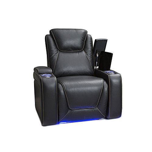 Seatcraft Equinox - Home Theater Seating - Top Grain Leather - Power Recline - Powered Headrest And Lumbar Support - Arm Storage - Usb Charging - Cup Holders - Single Recliner, Black #TOP2