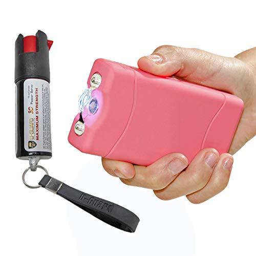 New Mini Stun Gun LED Light & Pepper Spray Non-Lethal Self Defense Kit - Compact Pink
