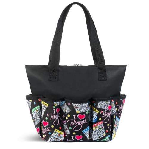 I Love Bingo Tote Bag with 10 Outer Pockets &