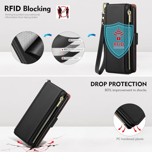 Antsturdy Compatible with Samsung Galaxy Z Fold 6 Case Wallet Women with【S Pen Holder】 Phone Case with Card Holder Strap PU Leather RFID Blocking Flip Protective Cover Credit Slots Men,Black by Antsturdy - Image 5