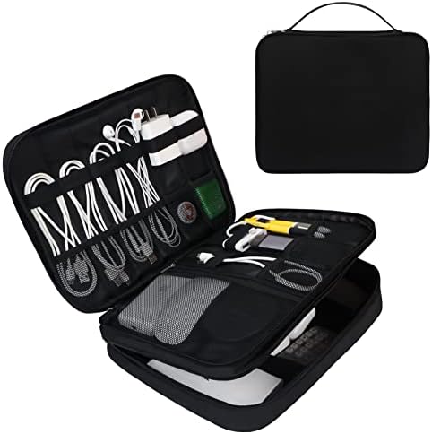 WWW Electronics Accessories Organiser,Waterproof Cable Organiser Bag Pouch,Large Zipper Portable Storage Bag for Cable,Cord,Charger,Phone,Travel Carry Bag