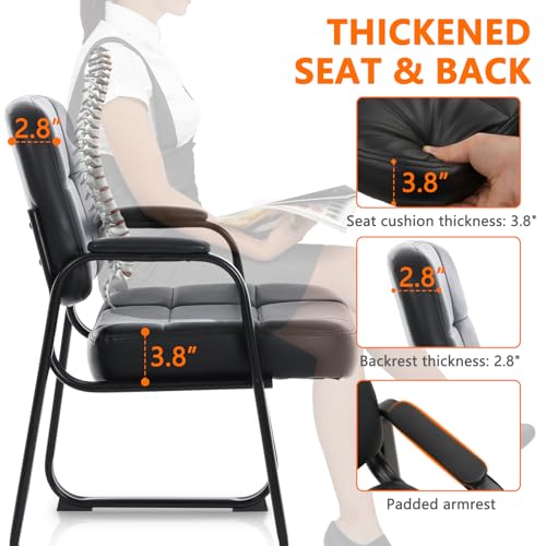 CLATINA Big & Tall Waiting Room Guest Chair with Bonded Leather Padded Arm Rest and Sled Base for Office Reception Lobby and Conference Desk, Black(8 Pack) - Thumbnail 6