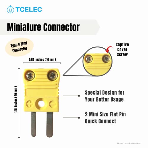 TCELEC TCE-K01HT-2000 K Type Metal Wrapped Durable and High Temperature Resistant Thermocouple Sensor Probe for Oven and Furnace with Temperature Range from 77℉ to 932℉