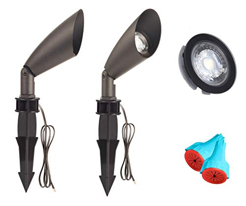 LIT-PaTH LED Landscape Kits, 12V Low Voltage Pathway Flood Light Kits, 5.5W 200 Lumens, 40 Degree Spotlight for Outdoor Yard Lawn, Die-cast Aluminum, Water-Proof, Bronze Finish-3000K, 2-Pack
