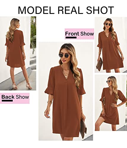 Image of QACOHU Summer Dresses for Women V Neck Ruffle Short Sleeve Casual Shift Dress