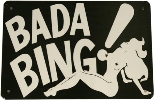 Metal Tin Signs Sopranos Bada Bing Tin Wall Sign Painting Vintage Hanging Metal Plaque Poster Retro Art Bar Store Home Decoration 8x12 Inch (Black)