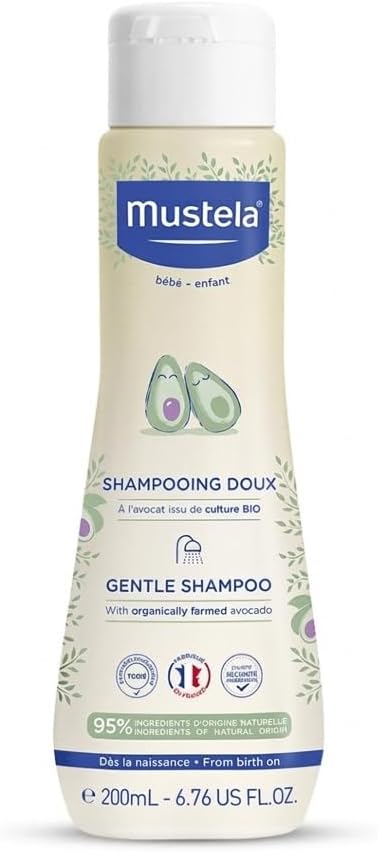Mustela Gentle Baby Shampoo – Tear-Free Daily Shampoo with 93% Plant-Based Ingredients – Hypoallergenic & Biodegradable – 6.76 fl oz (200 ml)