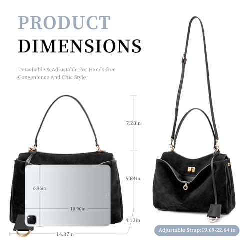 Image of hedexe Genuine Leather Tote Bag for Women: Soft Cowhide Shoulder Handbags for Ladies - Satchel Purse for Travel Work(Large)