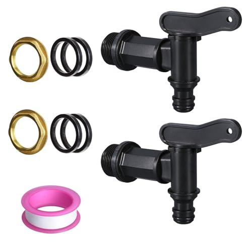 Wjelet 2Pcs 3/4 Water Butt Tap Plastic Snap-Fit Hosepipe Rain Barrel Water Butts BSP Thread Replacement Water Tap with Brass nut Black