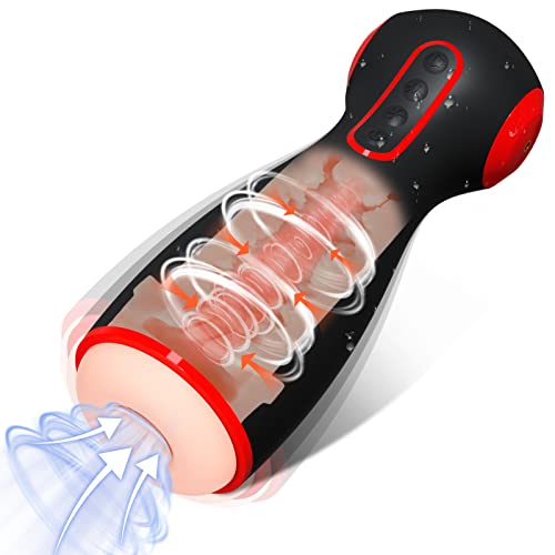 Automatic Hands Free Male Masturbator, 10 Vibration Masturbation Cup with 7 Sucking & 7 Squeezing Modes Blowjob Machine, Electric Vibrating Pocket Pussy 3D Sleeve Male Stroker, Adult Sex Toy for Men