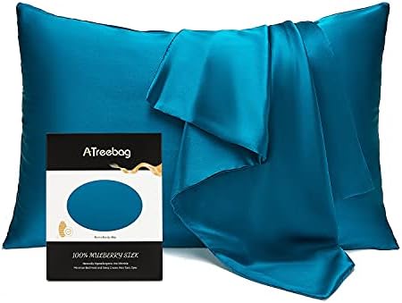 ATreebag Toddler Kids Pillowcase 100% Mulberry Silk, Hypoallergenic Soft Smooth Baby Pillow Cover fits 13x18 12x16, Skin and Hair Benefits for Boys and Girls with Gift Box (Peacock Blue,1pc,13"x18")