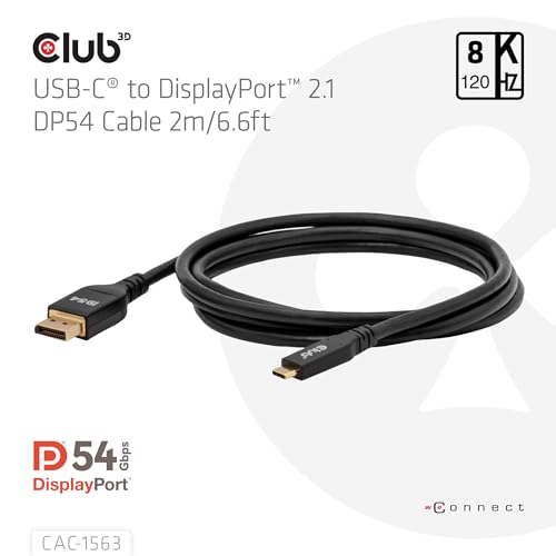Cable DisplayPort 2.1 DP54 de USB-C a DisplayPort 8K120Hz Club3D CAC-1563 2m 3