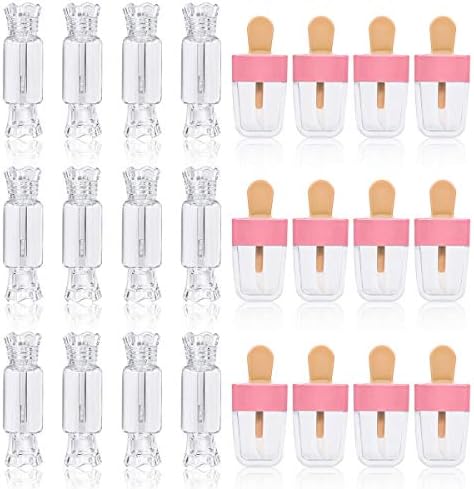 24PCS Lip Gloss Tubes - Candy Ice Cream Shape Lip Gloss Containers Empty - Refillable Clear Lipgloss/Lip Balm Containers for Girls Women DIY Cosmetics (12 candy and 12 ice cream)