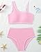 Sewetier Girl Two Piece Swimsuit Pink Padded Bikini Set Little Girls Contrast Trim Bathing Suits Swimwear with Adjustable Strap 11-12Y