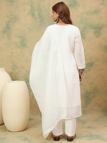 Image of Varanga Women -Thread & Sequin Embroidered Yoke Kurta With Trouser & Scallop Dupatta