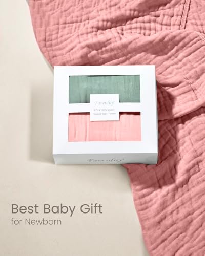 Image of 35x35 Inch 2 Pack 100% Muslin Cotton Baby Bath Towel, Hooded Baby Towels for Newborn, Soft Baby Beach Towels with Hood for Infants, Toddlers and Kids, Essentials Must Haves Dusty Pink+ White