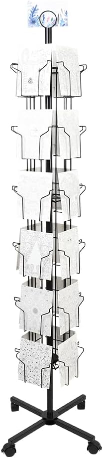 6 Tier Rotating Greeting Card Display Stand with 24 Pockets, Metal Rack for Stickers,Postcard,Photocard,Brochures,CD disc (Black)