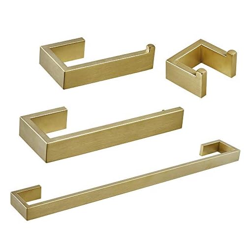 BESy 4 Piece Bathroom Accessories Set (Towel Bar, Hand Towl Holder Towel Ring, Toilet Paper Holder, Double Towel Hooks), Wall Mounted Bath Hardware Accessory Fixtures Set, Stainless Steel