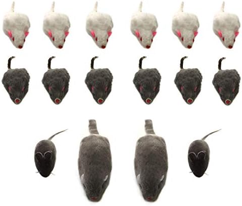 PietyPet Cat Mouse Toys Rattle Furry Cat Mice Pet Toys with Rattles for Pet Cat Kitten, 16pcs