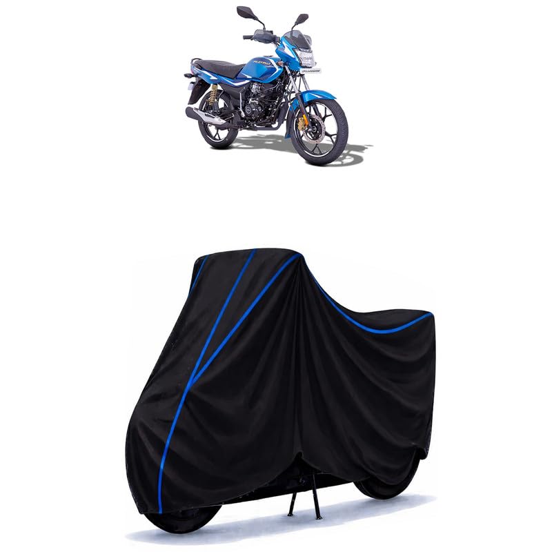 Image of Bajaj Platina 110 Bike Cover Water Resistant Universal Motorcycle Rain | Heavy Duty UV Protection, Dust, Scratch Indoor Outdoor All Weather with Black Blue Piping Elastic