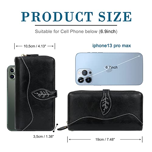 CONISY Womens Wallets Large Capacity, Multi Card Slots Clutch Long Wallet for Women with RFID Blocking (Black)4