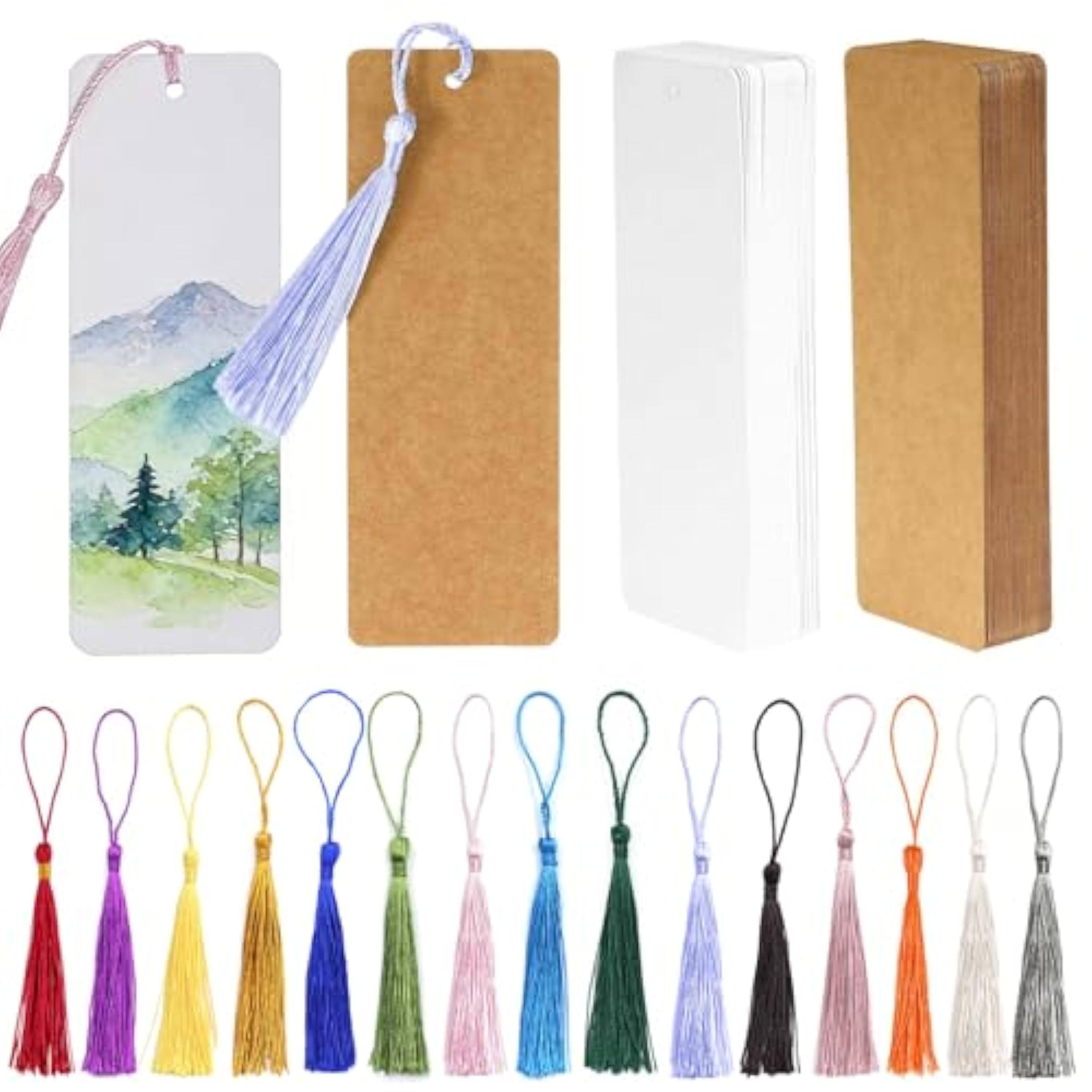 EnixwH 90 Piezas 14 x 4,9 CM Marcapaginas Papel Marcapaginas Personalizado Punto de Libro con Agujero Borlas para Manualidades Artículos Bricolaje y Decoración (Blanco + Marrón)