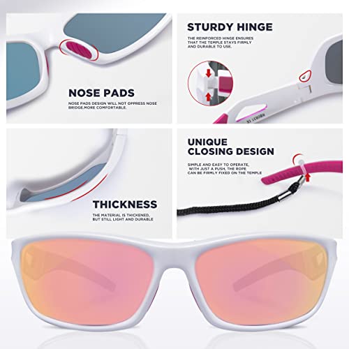 Rivbos Womens Sunglasses Polarized Tr90 Unbreakable Frame Sports Driving Fishing Cycling Rb831-White&Pink #TOP2