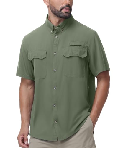 Men's Short Sleeve Fishing Shirt, UPF 50+ Button Down Sun Protection Top
