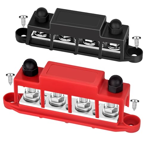 Power Distribution Block 12V 250A 4 x 5/16"(M8) Stud Bus Bar Tinned Copper Electrical Battery Terminal Block for Boat Automotive Solar Wiring