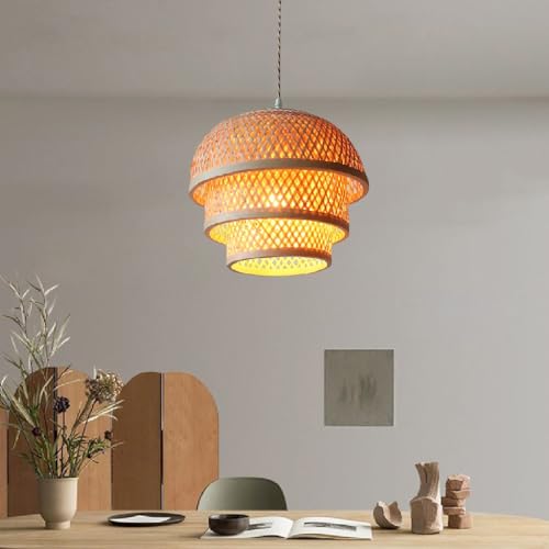 Lustre rotin table à manger suspension E27 ajustable pour café